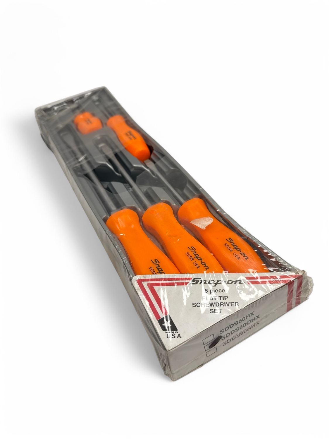 Snap On 5pc Hard Handle Flat Tip Screwdriver Set, SDDS50OHX