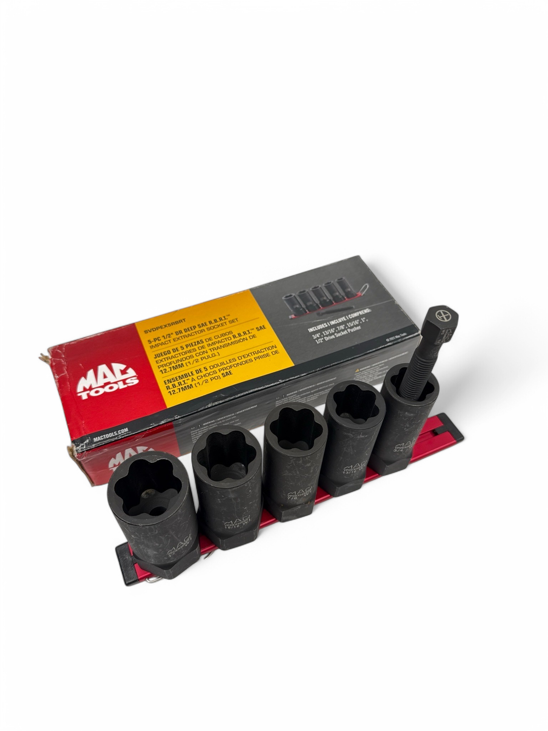 Mac Tools 5pc 1/2" Drive R.B.R.T.™ SAE Deep Extractor Socket Set, SVDPEX5RBRT