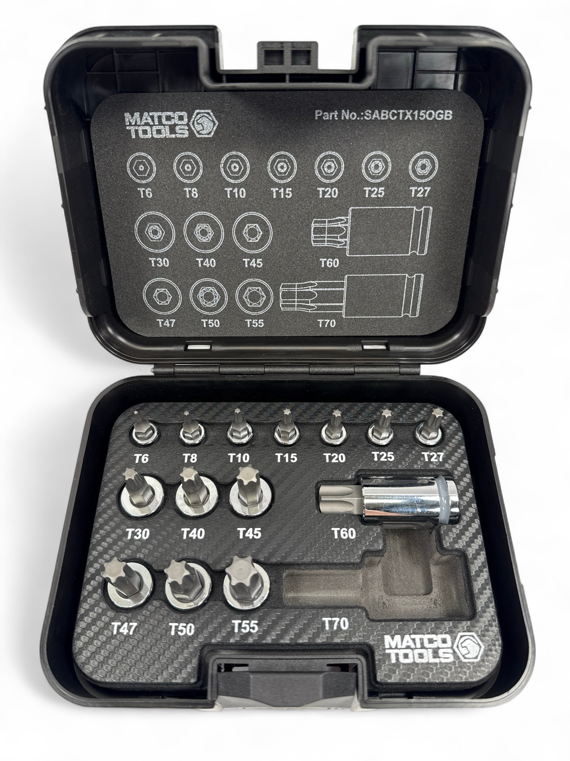 Matco 14 Pc 1/4", 3/8", AND 1/2" Drive Opti-Grip Star Bit Socket Set, SABCTX15OGB