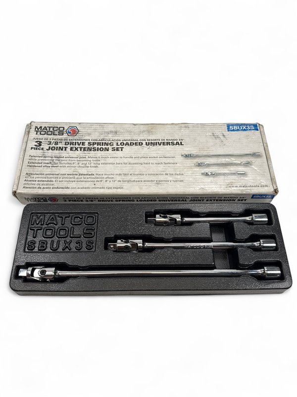 Matu Matco 3 Pc 3/8” Drive Spring Loaded Universal Joint Extension Set