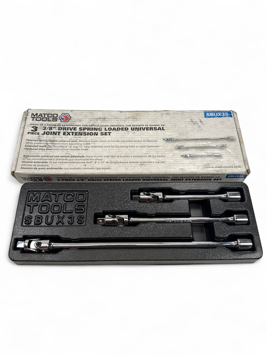 Matco 3 Pc 3/8” Drive Spring Loaded Universal Joint Extension Set