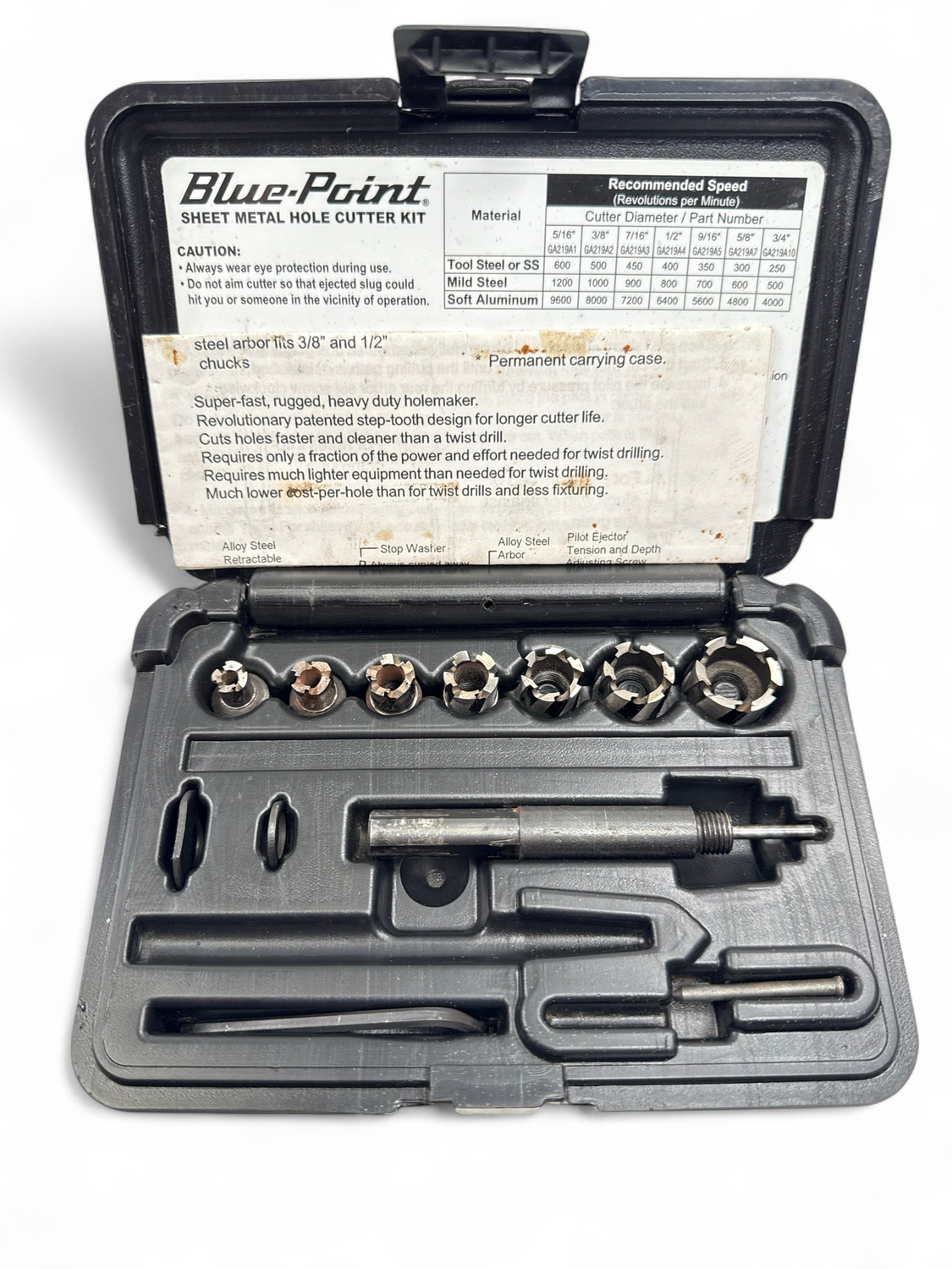 Blue Point Sheet Metal Hole Cutter Kit, GA219B