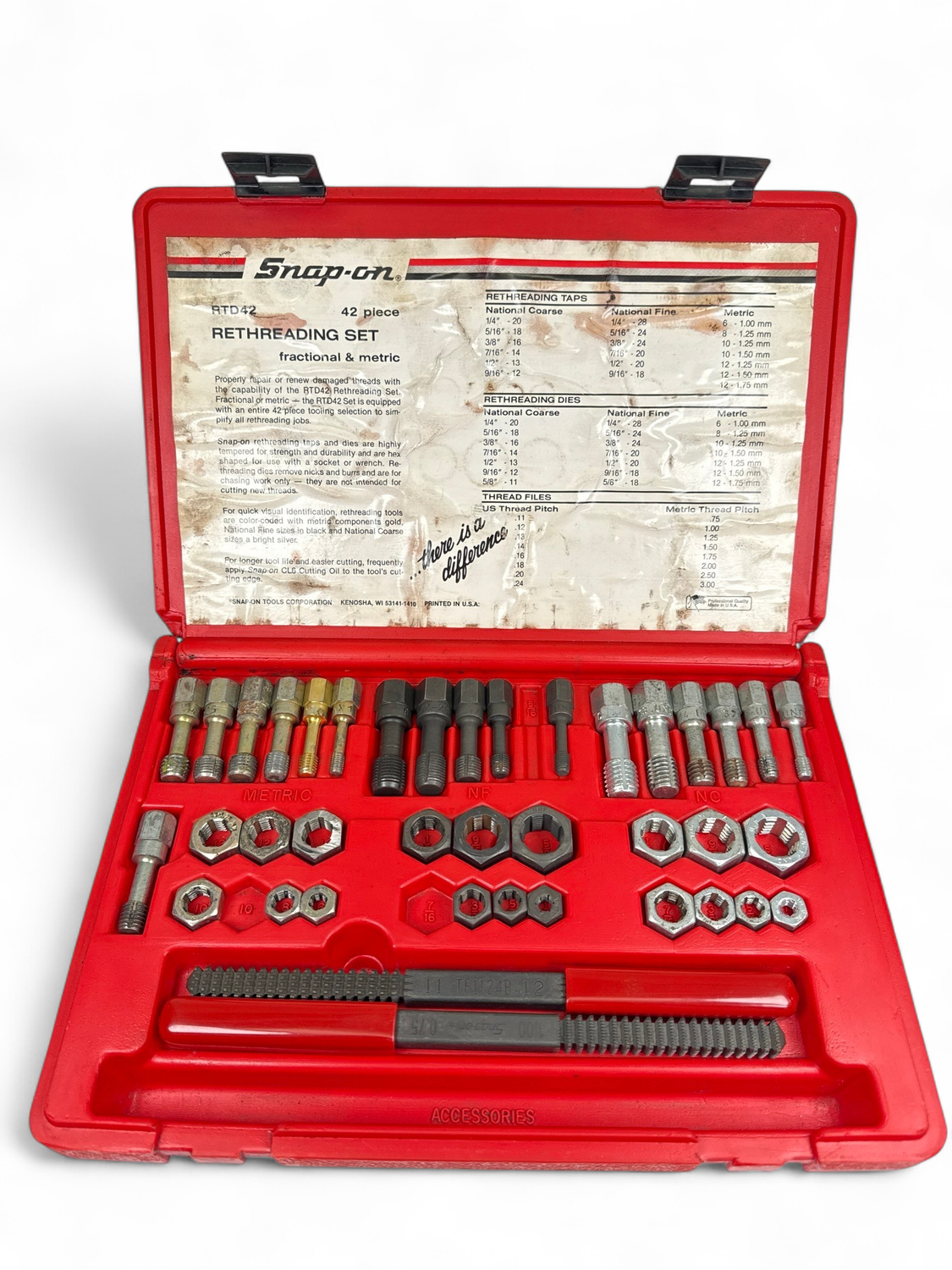 Snap On 39 Pc. Fractional & Metric Rethreading Set, RTD42