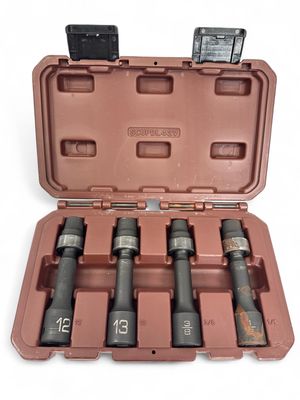 Matco 4pc 1/2" Drive 12pt 5" Long PinLess Universal ADV Impact Drive Line Socket Set, SCUPDL42VA