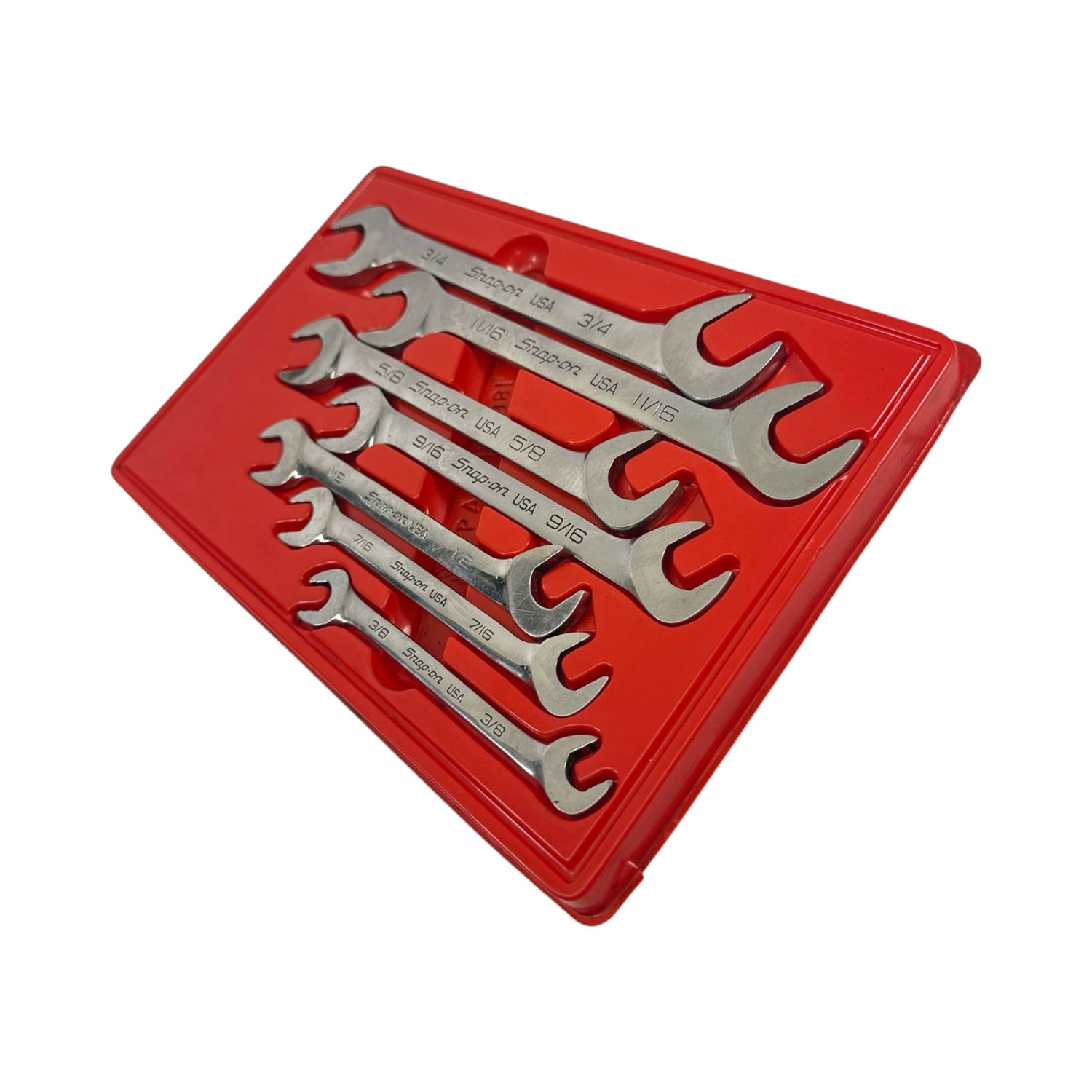 Snap On 7 pc SAE Flank Drive® Plus Four-Way Angle Head Open-End Wrench Set (3/8–3/4"), SVS807A