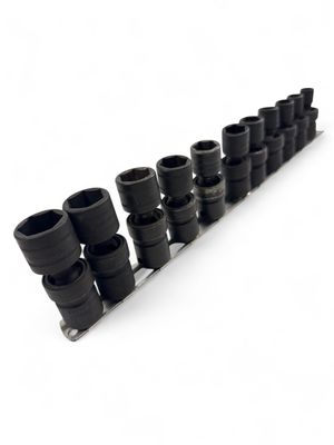 Snap On 11 Pc 3/8" Drive 6-Point Metric Flank Drive Shallow Impact Swivel Socket Set,(9-19mm), 212IPFM