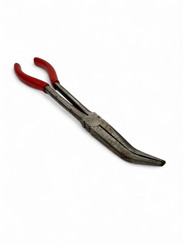 Snap On 11" Long Reach 60 Degree Bent Needle Nose Pliers Red Handle, 411ACP