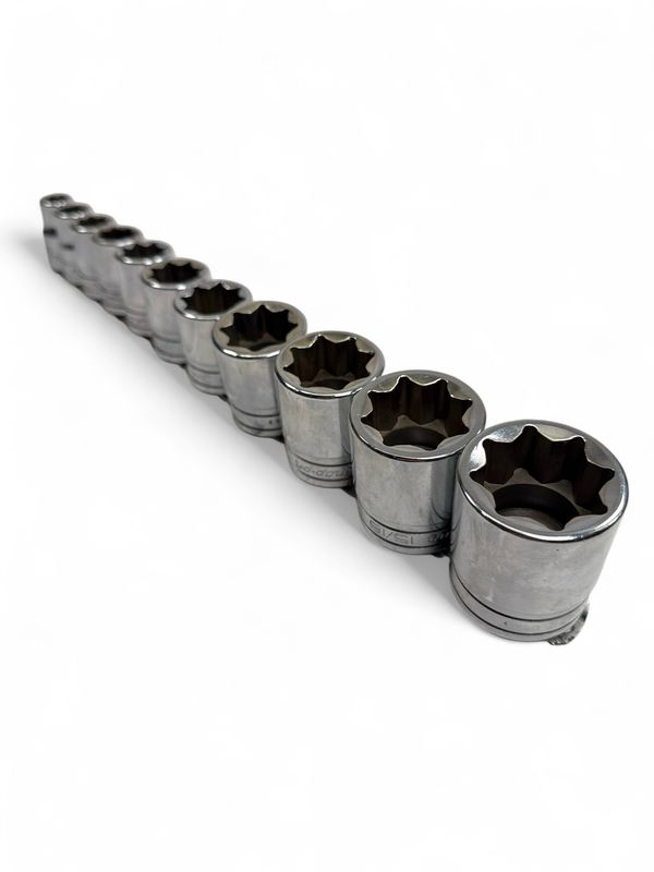 Snap On 11pc 1/2” 8pt Drive Double Square Socket Set, (3/8”-1”)