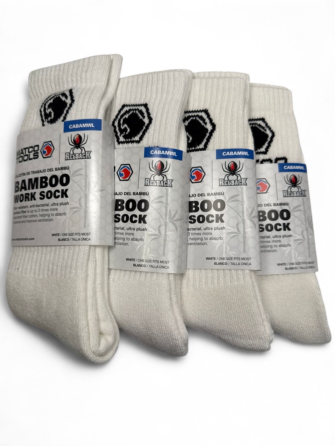 Matco 4pk Bamboo Work Socks, White