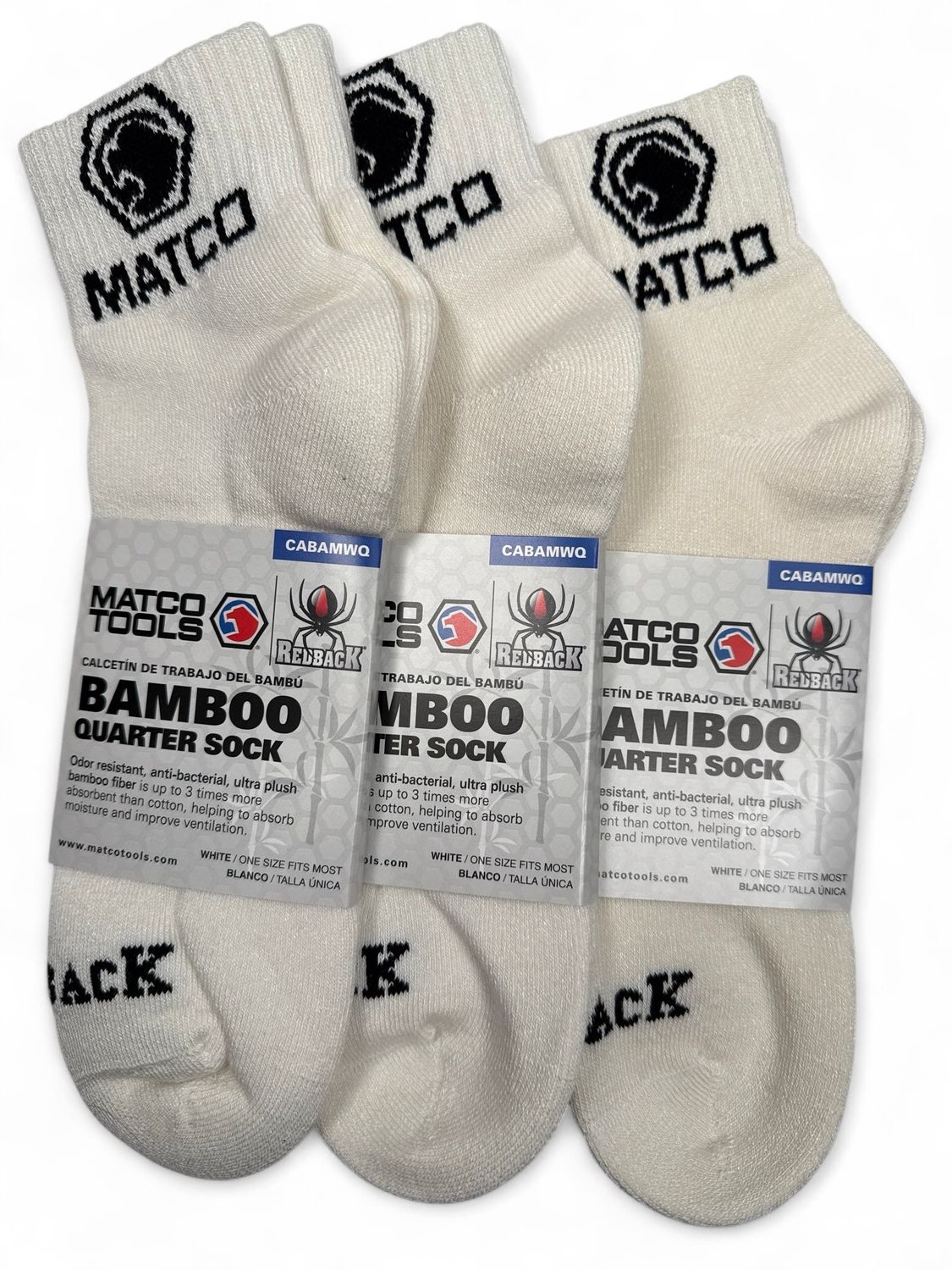 Matco 3pk Bamboo Quarter Sock, White