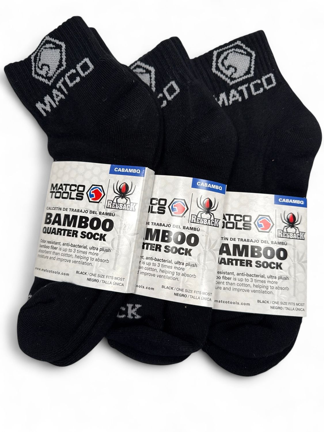 Matco 3pk Bamboo Quarter Socks, Black