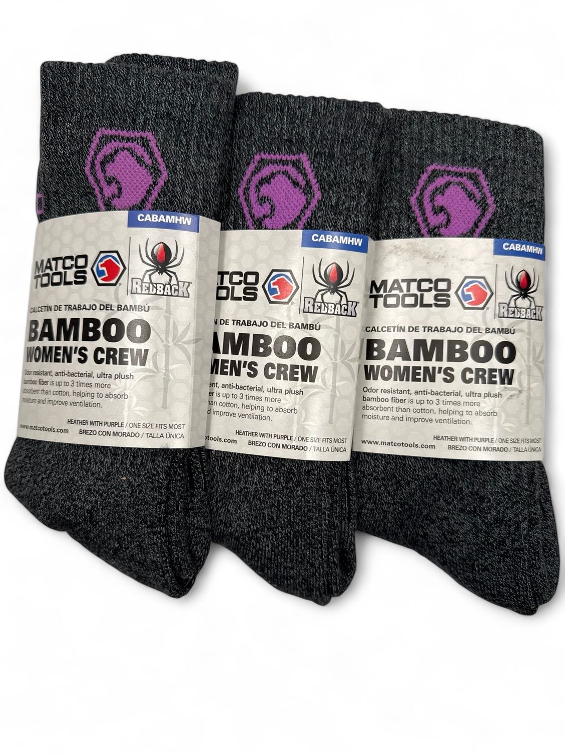 Matco 3pk Bamboo Women’s Crew Socks, Grey