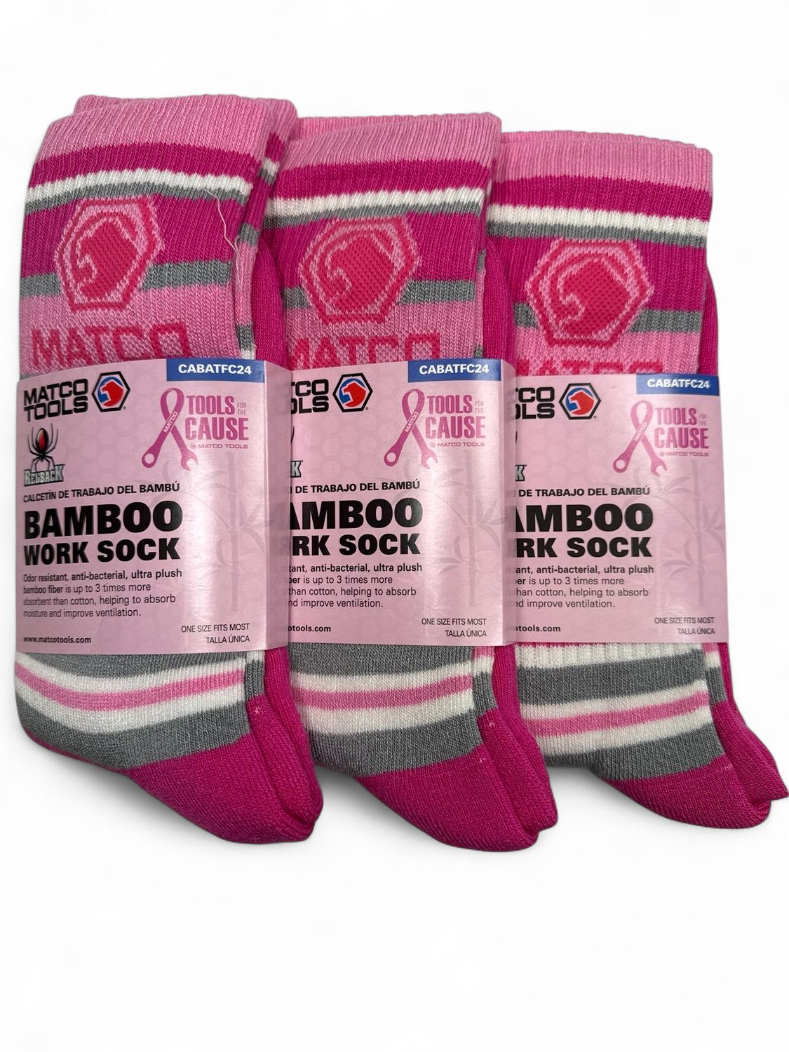 Matco 3pk Bamboo Work Socks, Pink