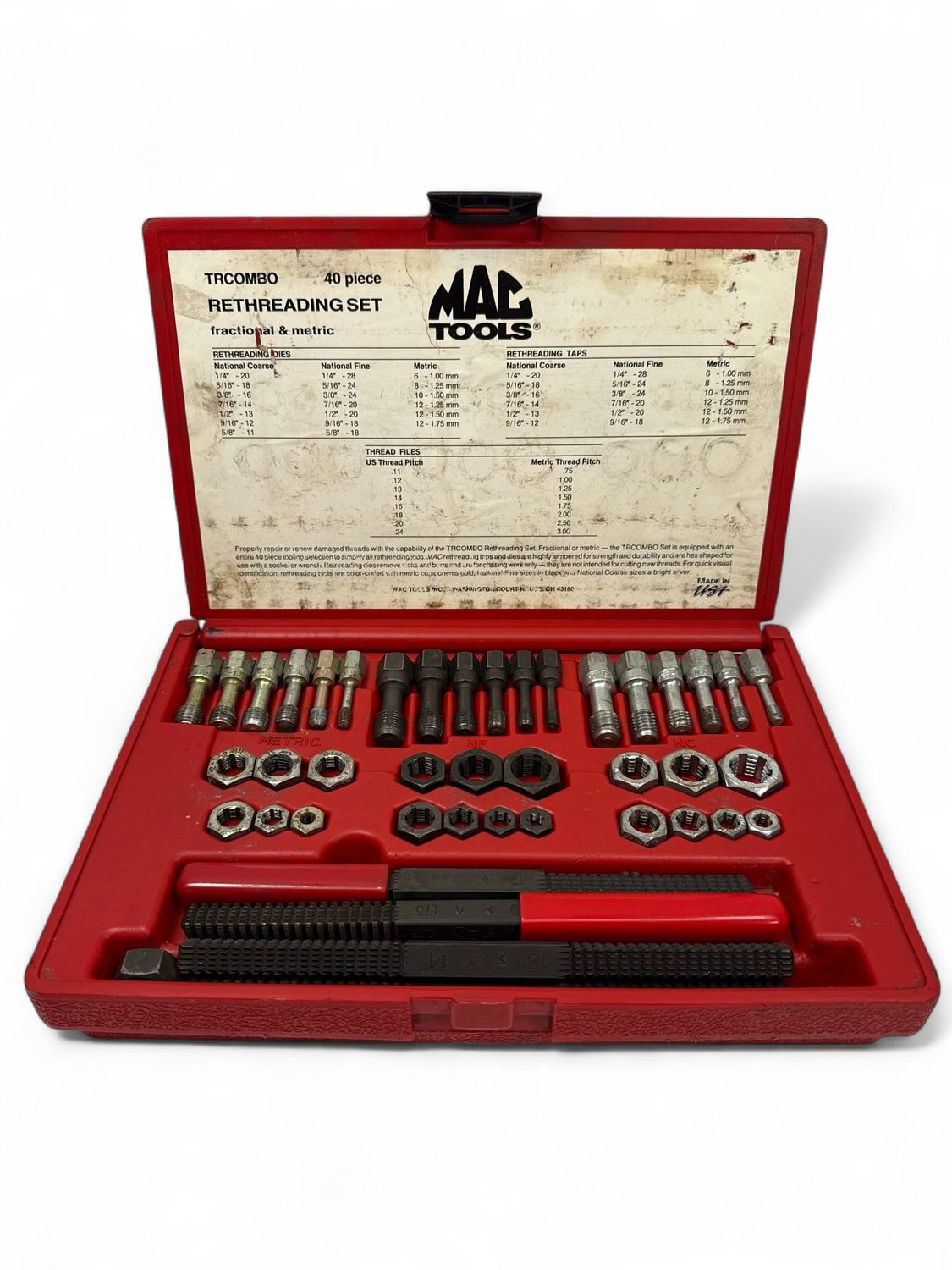 Mac Tools 46 PC. Rethreading Tap and Die Set, TRCOMBO