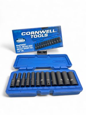 Cornwell Tools 12 Piece 1/4 Cornwell Tools 12 Piece 1/4" Drive bluePOWER® Metric Deep Power 6 Point Socket Set, CBPI1LM