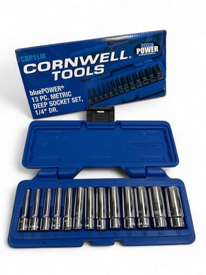 Cornwell Blue Power - 13 Piece 1/4” Drive (4-15mm) Deep Socket Set, CBP1LM Cornwell Blue Power - 13 Piece 1/4” Drive (4-15mm) Deep Socket Set, CBP1LM