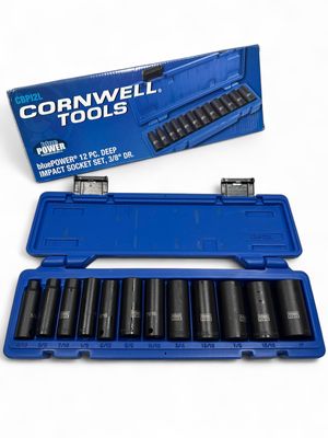 Cornwell 12 Piece 3/8 Cornwell 12 Piece 3/8" Drive bluePOWER SAE Deep 6 Point Power Socket Set (5/16”-1”), CBPI2L