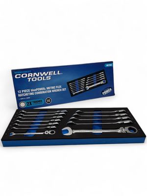 Cornwell 12pc BluePOWER 72-Tooth Metric Flex Combination Ratcheting Wrench Set, BPRW12MFST Cornwell 12pc BluePOWER 72-Tooth Metric Flex Combination Ratcheting Wrench Set, BPRW12MFST