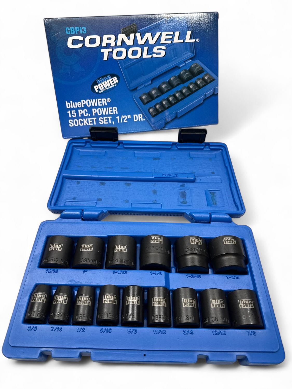 Cornwell 15pc 1/2” Drive BluePOWER SAE 6pt Power Socket Set, CBPI3