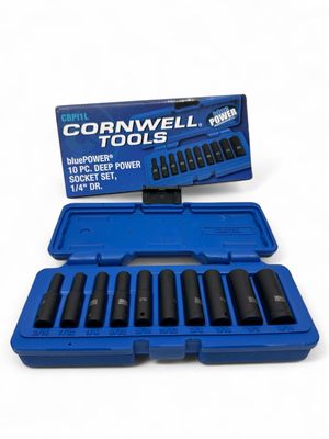 Cornwell 10 Piece 1/4 Cornwell 10 Piece 1/4" Drive Cornwell® bluePOWER® SAE Deep Power Socket Set, 6 Point, CBPI1L