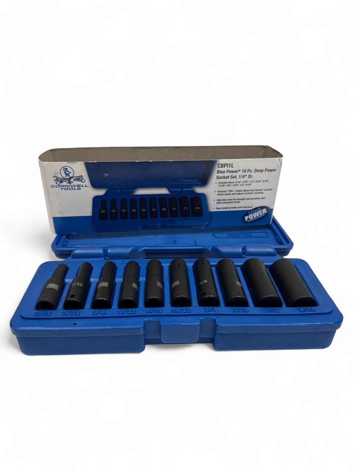 Cornwell 10 Piece 1/4" Drive Cornwell® bluePOWER® SAE Deep Power Socket Set, 6 Point, CBPI1L