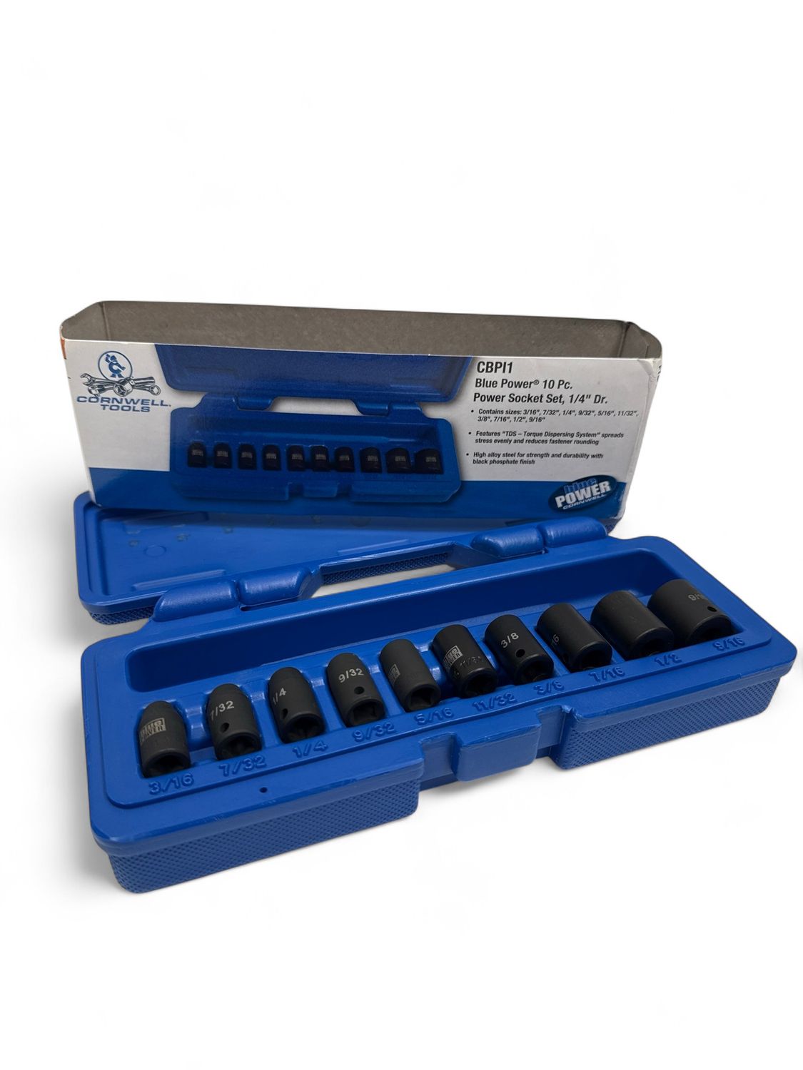 Cornwell 10pc 1/4” Drive SAE Blue Power Socket Set, CBPI1