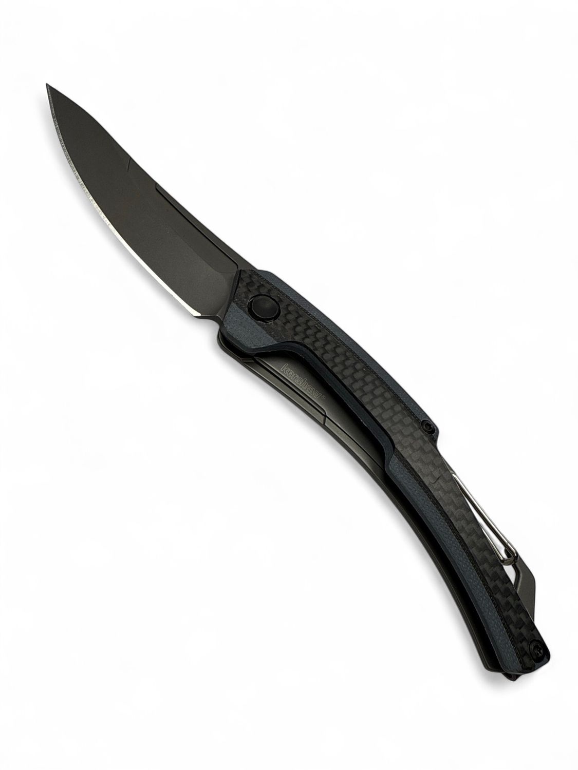 Kershaw Reverb XL Manual Knife, Black Lightweight 3 inch Blade, Carbon Fiber Overlay, Carabiner, 8CR13MOV