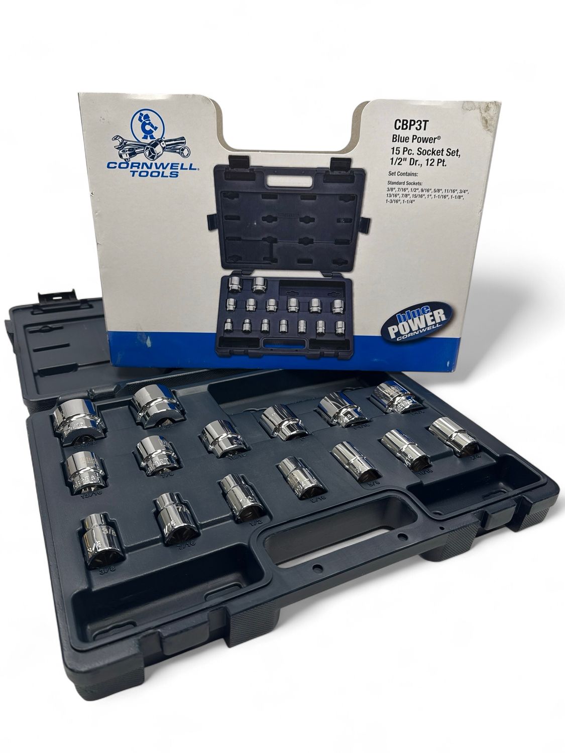 Cornwell 15pc 1/2” Drive BluePOWER SAE 12pt Socket Set, CBP3T