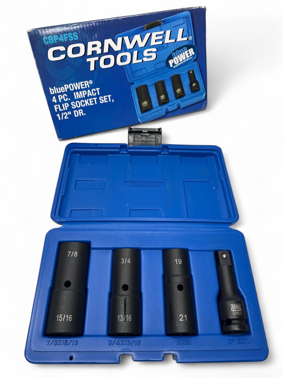 Cornwell 4 Piece 1/2” Drive bluePOWER® Impact Flip Socket Set, CBP4FSS