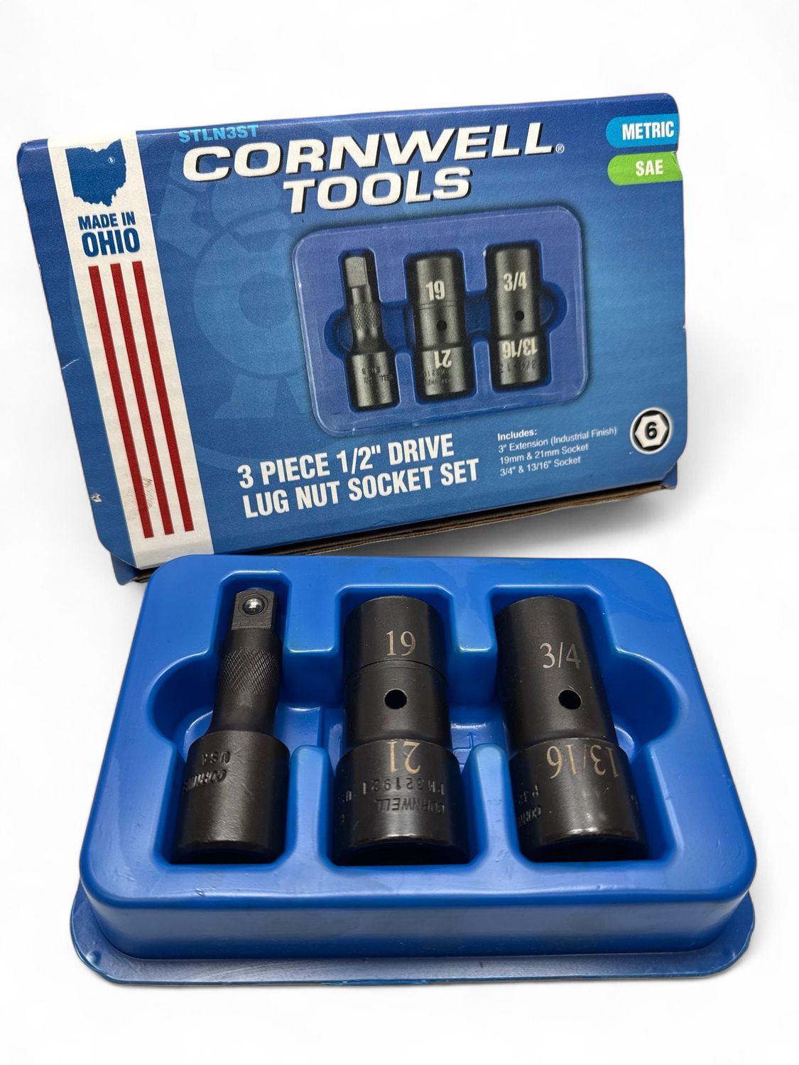 Cornwell 3 Piece 1/2" Drive Lug Nut Socket Set, STLN3ST