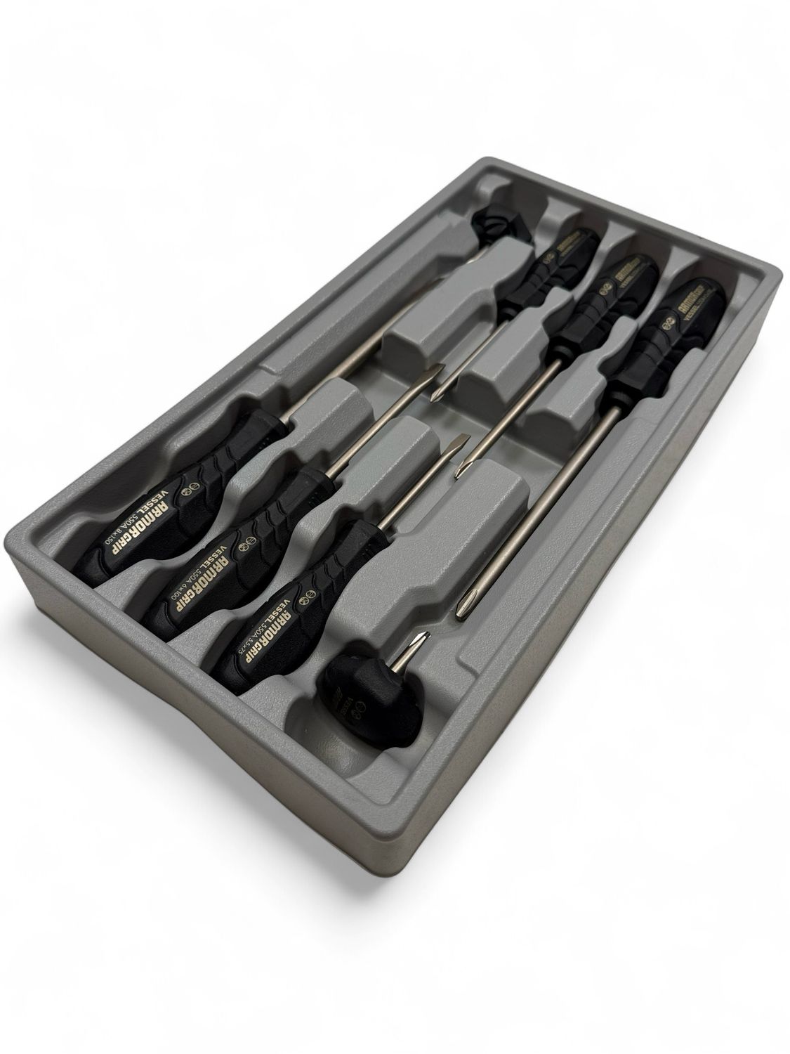 Vessel 8pc Non-Slip Screwdriver Set Wood Composite Hybrid Grip Tang-Thru 3308EVA - Bowers Tool Co