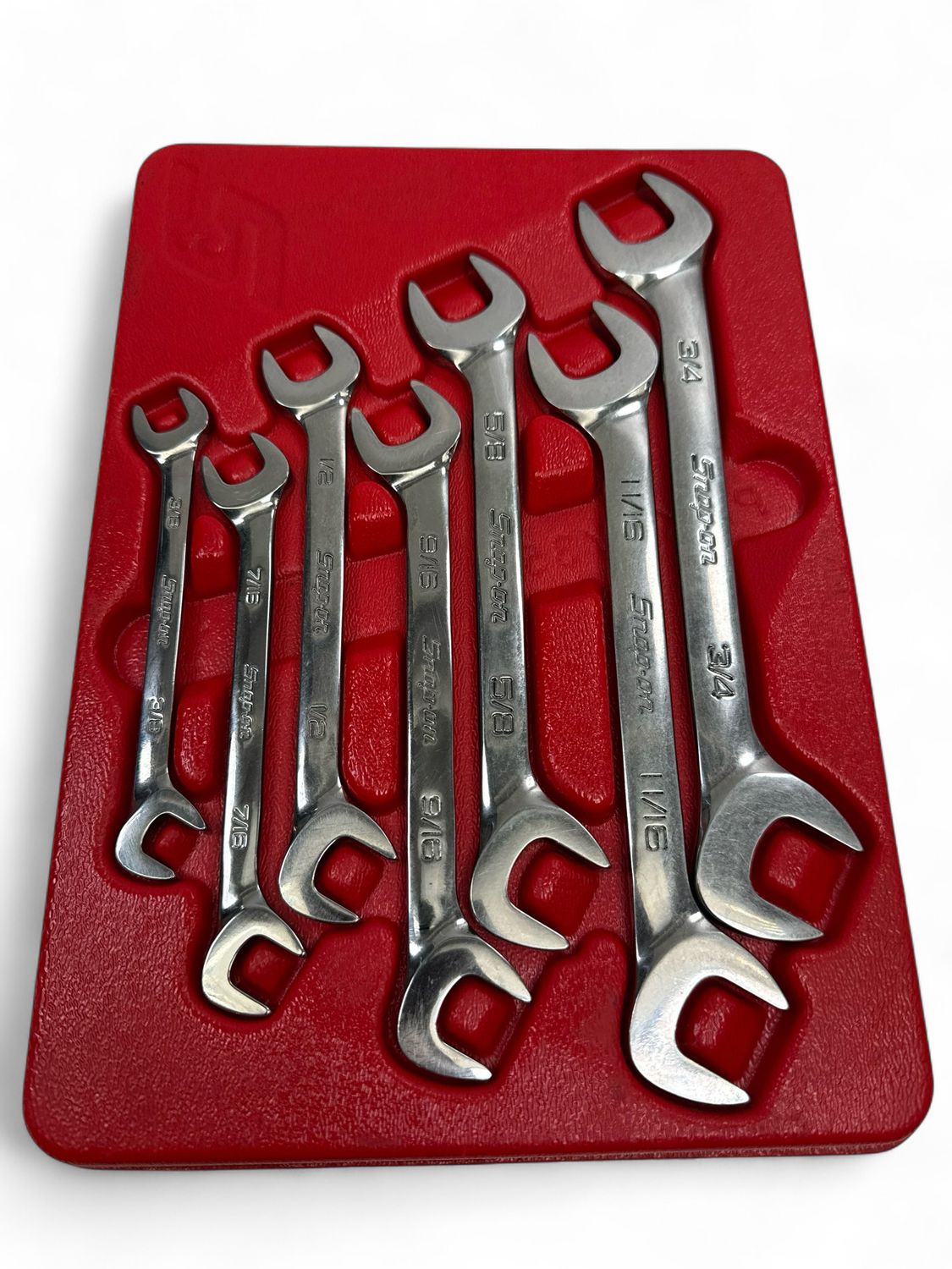 Snap On 7 Pc. SAE Four-Way Angle Head Open-End Wrench Set (3/8–3/4") VS807B