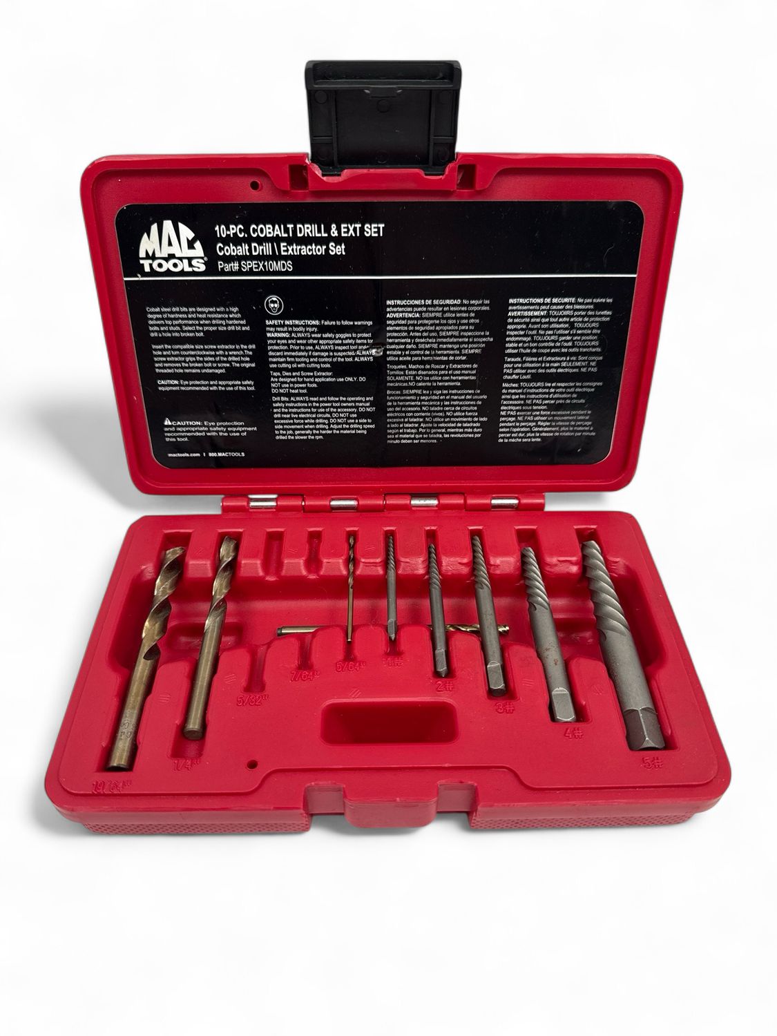 Mac Tools 9pc Combination Extractor And Cobalt Alloy Steel Brill But Set, SPEX10MDS