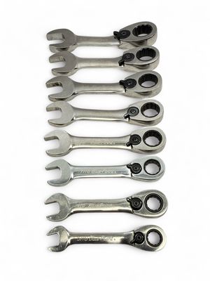 Blue Point 8 Pc. 12-Point SAE Short 15° Offset Ratcheting Box/ Open-End Wrench Set (5/16-3/4") BOERS708