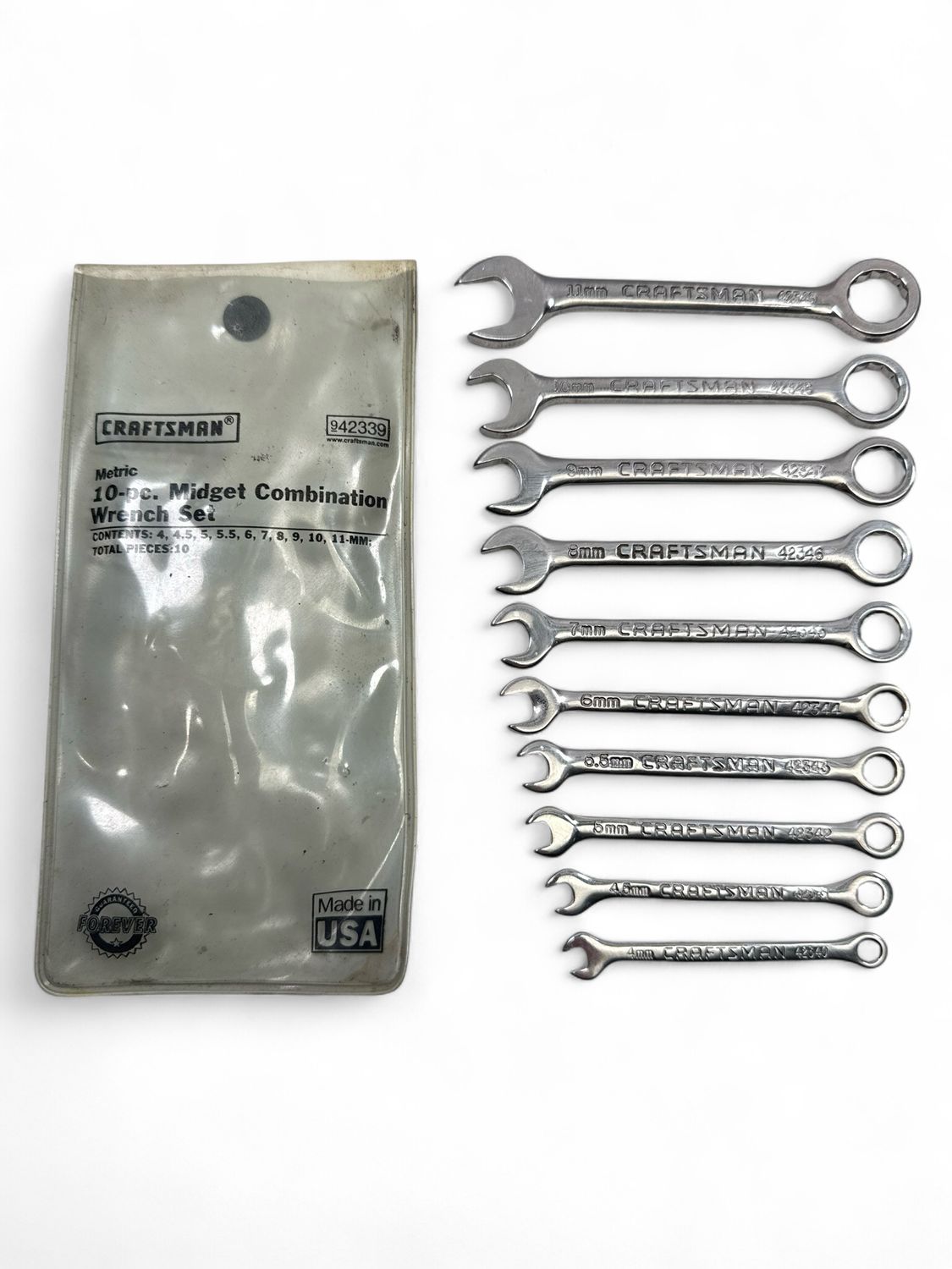Craftsman USA 10pc Midget Metric Combination Wrench Set (4mm - 11mm), 942339