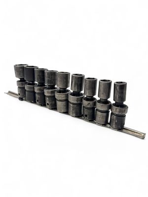 Snap On 9 pc 1/2" Drive 6-Point SAE Flank Drive® Shallow Impact Swivel Socket Set (1/2”-1”)
