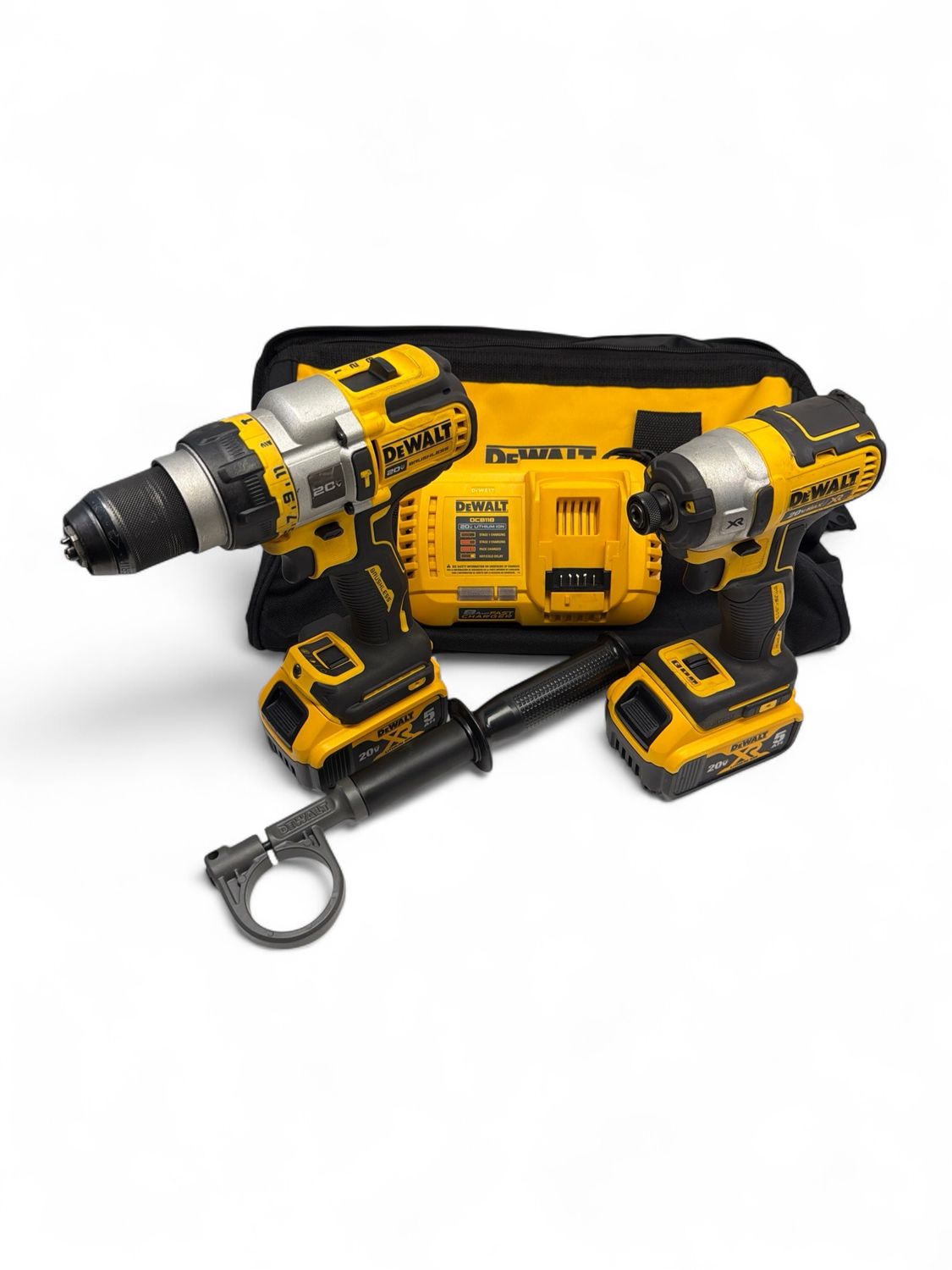 Dewalt 20V MAX XR Brushless Hammer Drill & Impact Kit, W/ 2x 5AH Batteries & Fast Charger + Bag