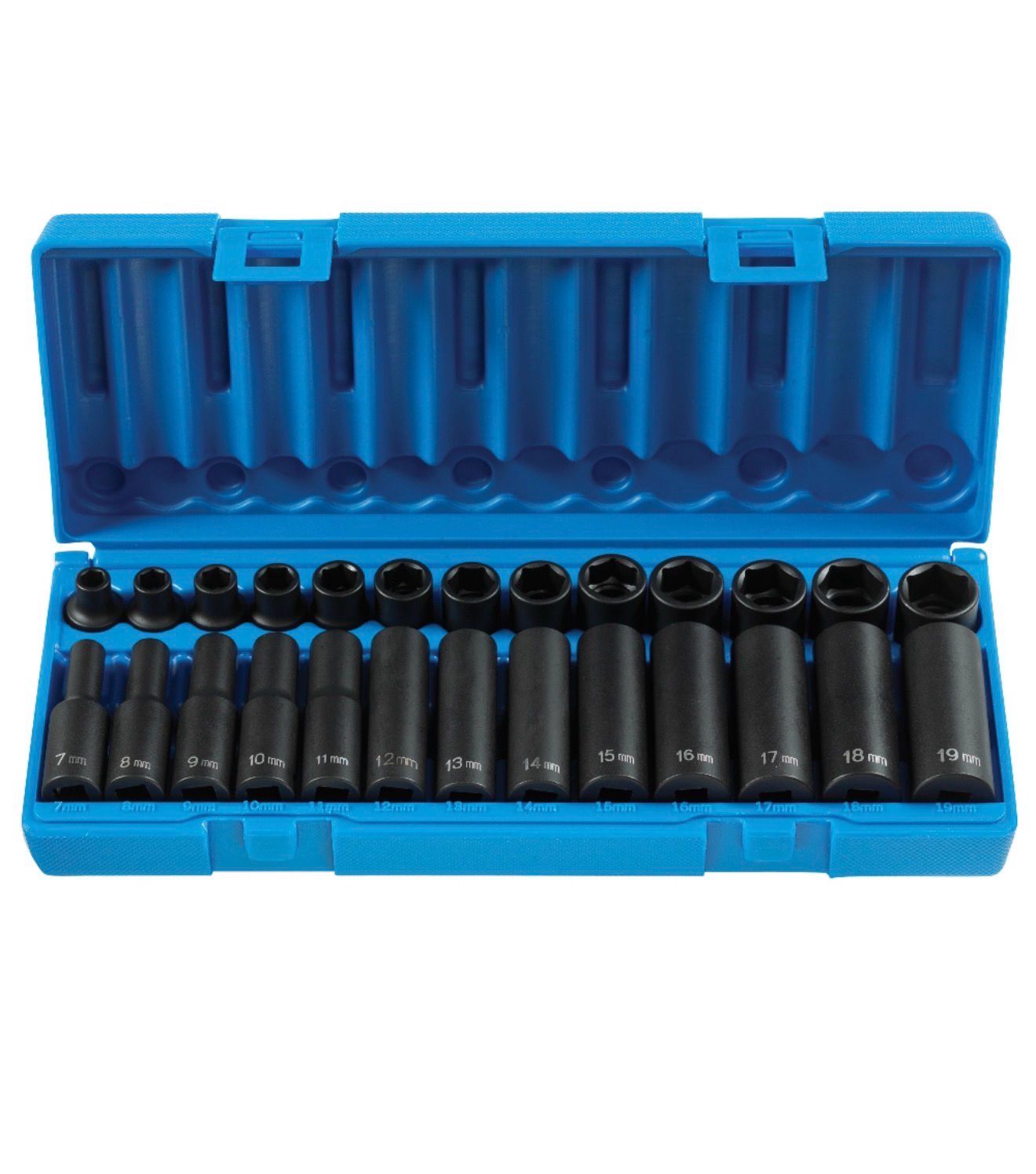 Grey Pneumatic 26pc 3/8” Drive Standard & Deep Length 6pt Metric Impact Socket Set, 1226M