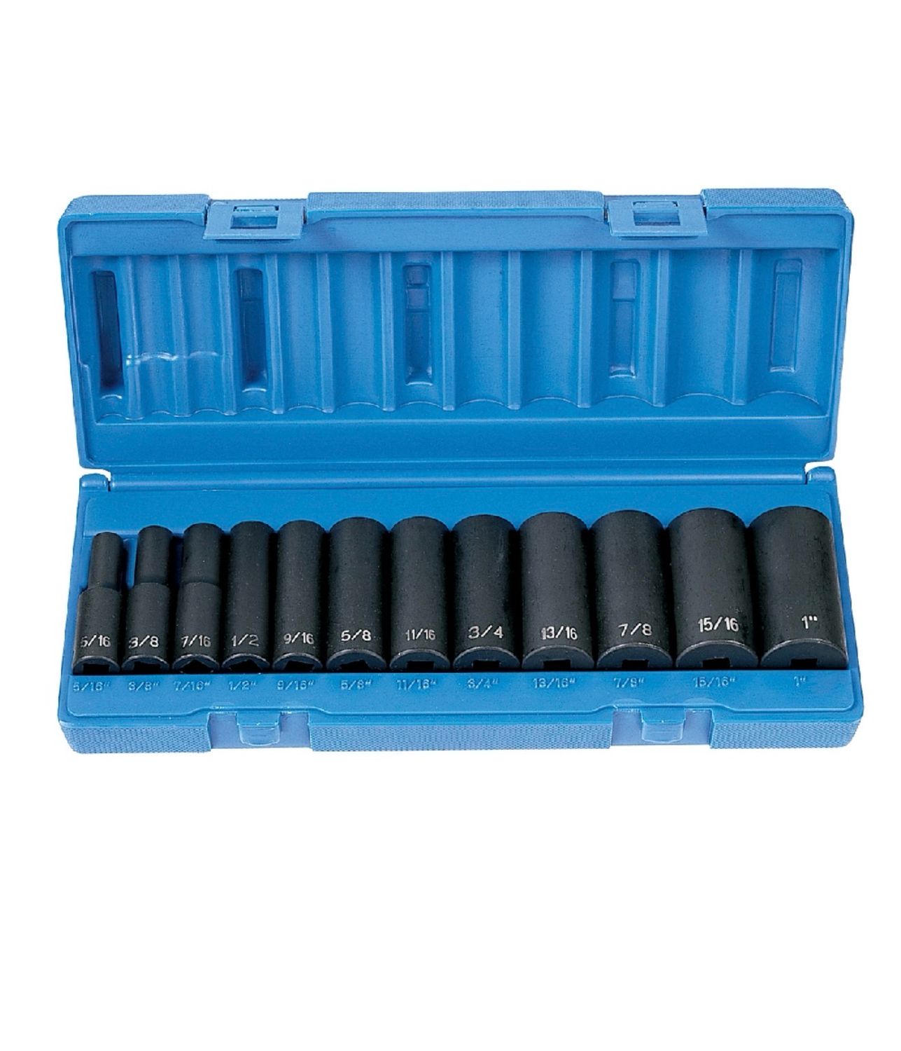 Grey Pneumatic 12pc 3/8” Drive Deep Length 6pt Fractional Impact Socket Set, 1213D