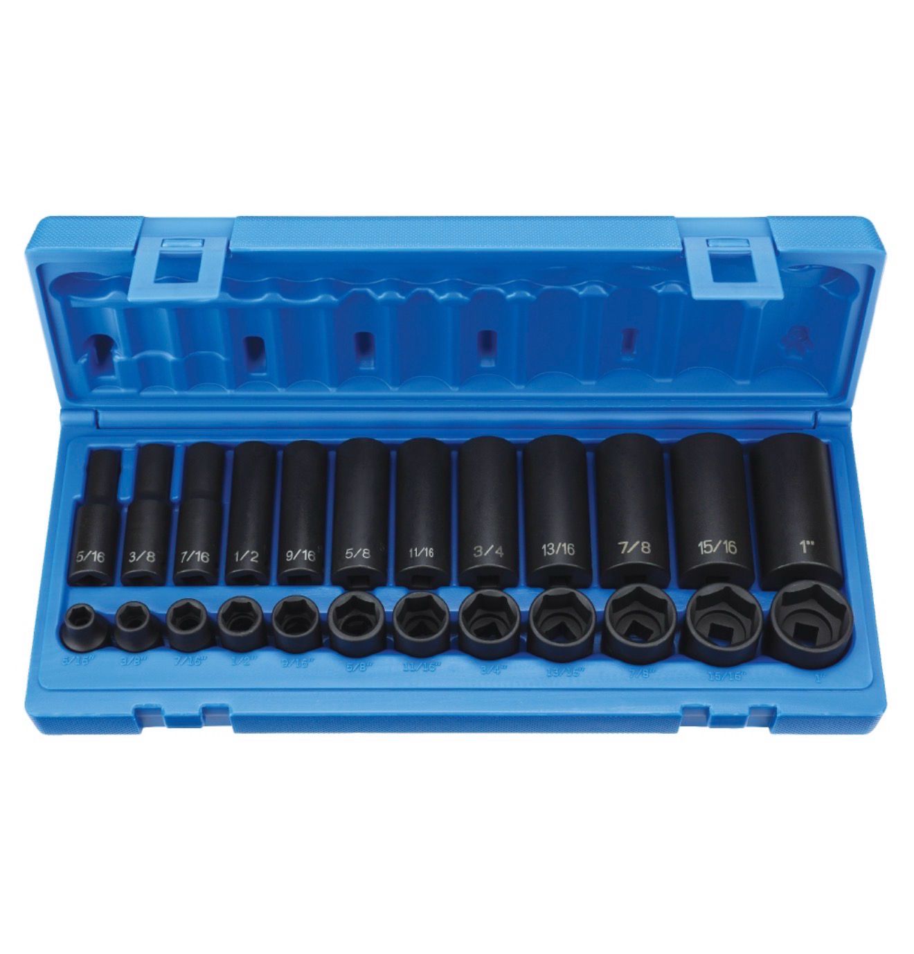 Grey Pneumatic 24pc 3/8” Drive Standard & Deep Length 6pt Fractional Impact Socket Set, 1224RD