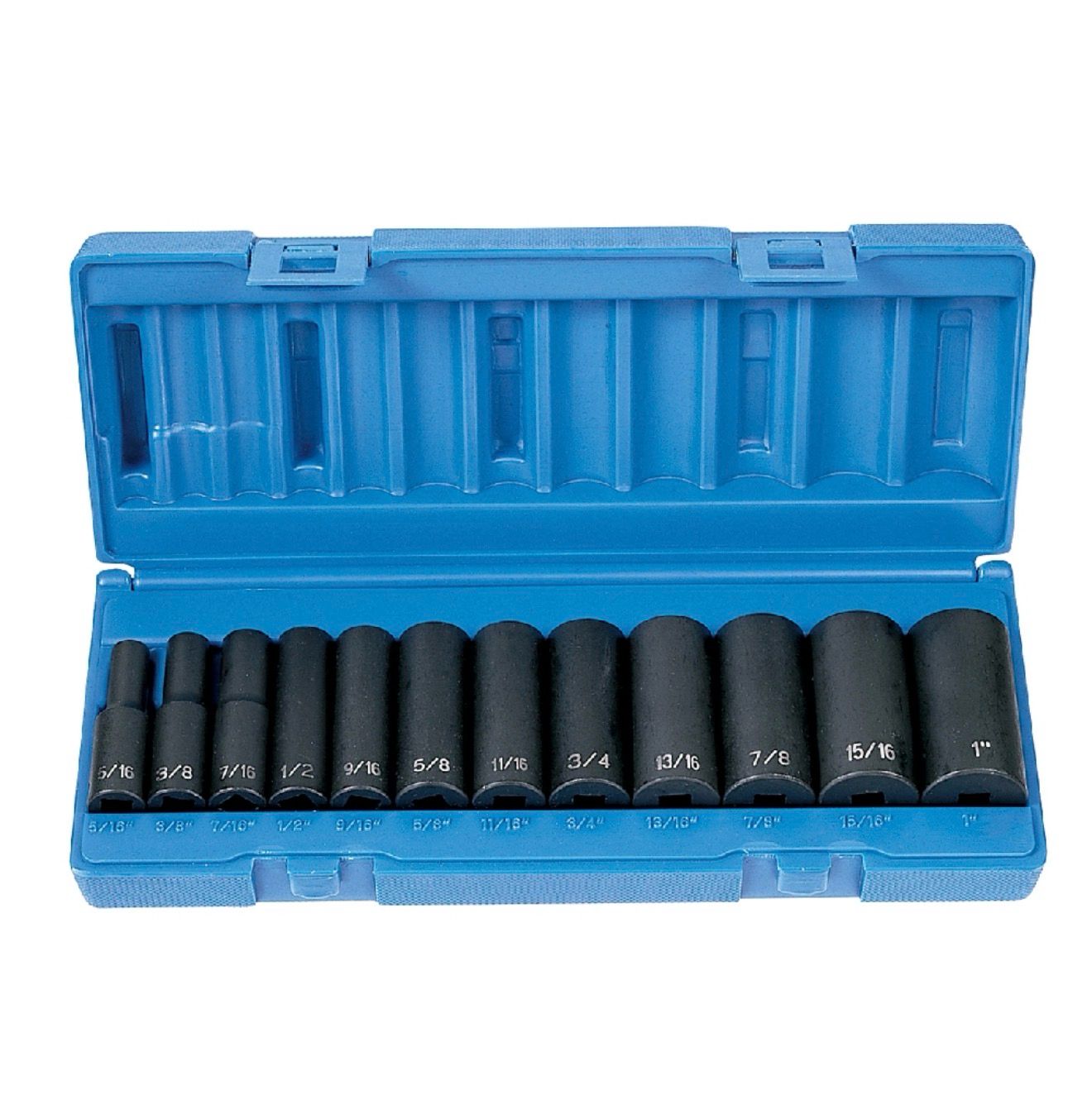 Grey Pneumatic 12pc 3/8” Drive Deep Length 12pt Fractional Impact Socket Set, 1202D