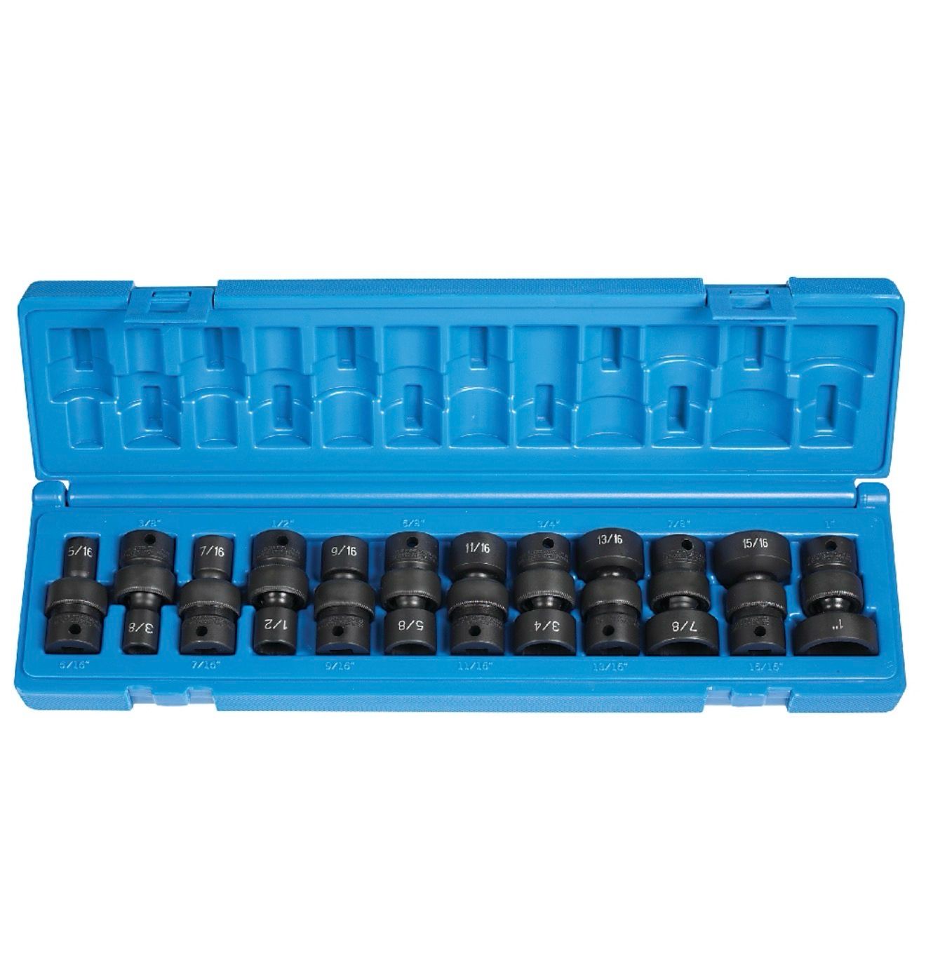 Grey Pneumatic 12pc 3/8” Drive Standard Length 6pt Fractional Universal Impact Socket Set, 1212U