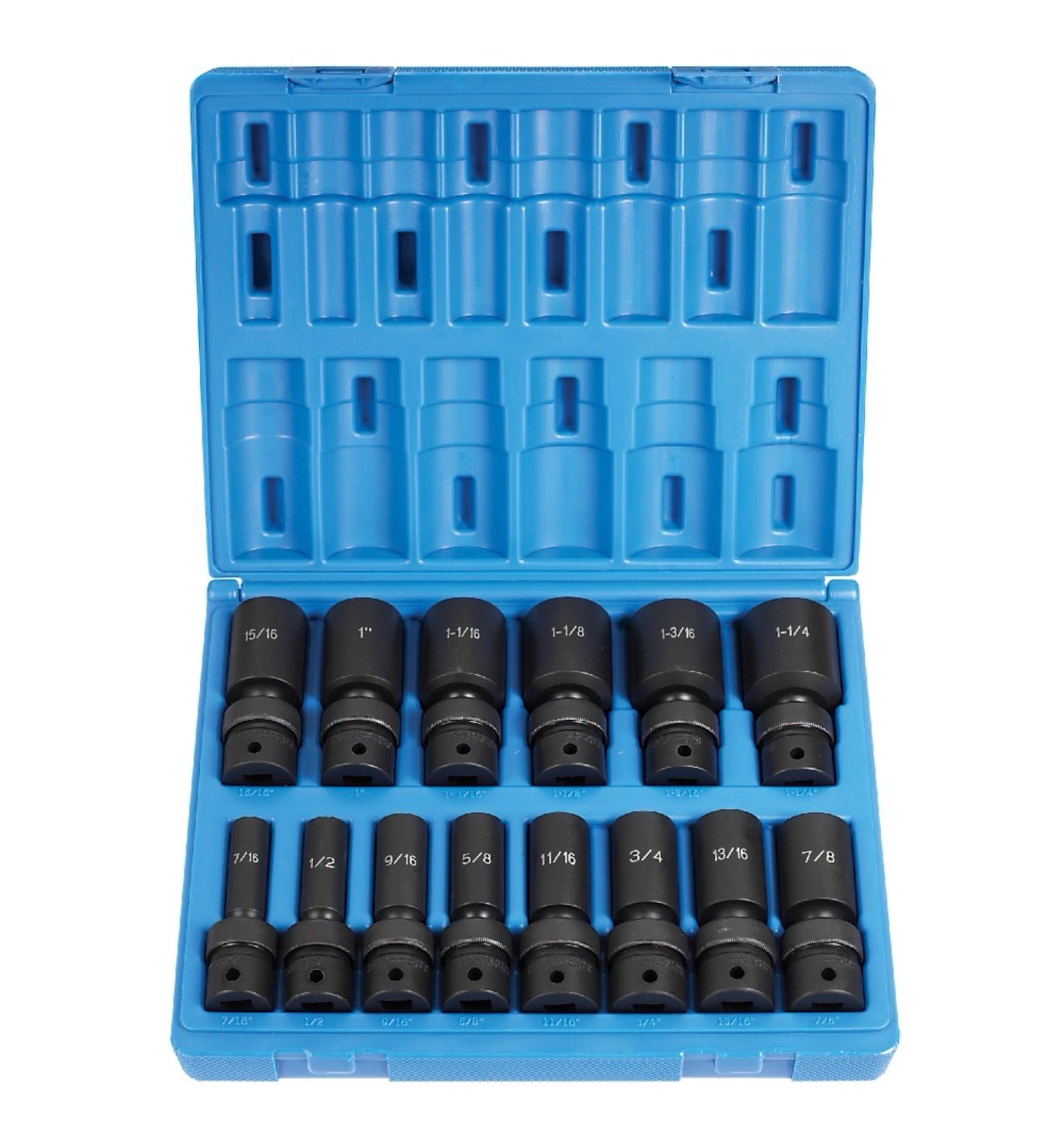 Grey Pneumatic 14pc 1/2” Drive Deep Length 6pt Fractional Universal Impact Socket Set, 1314UD