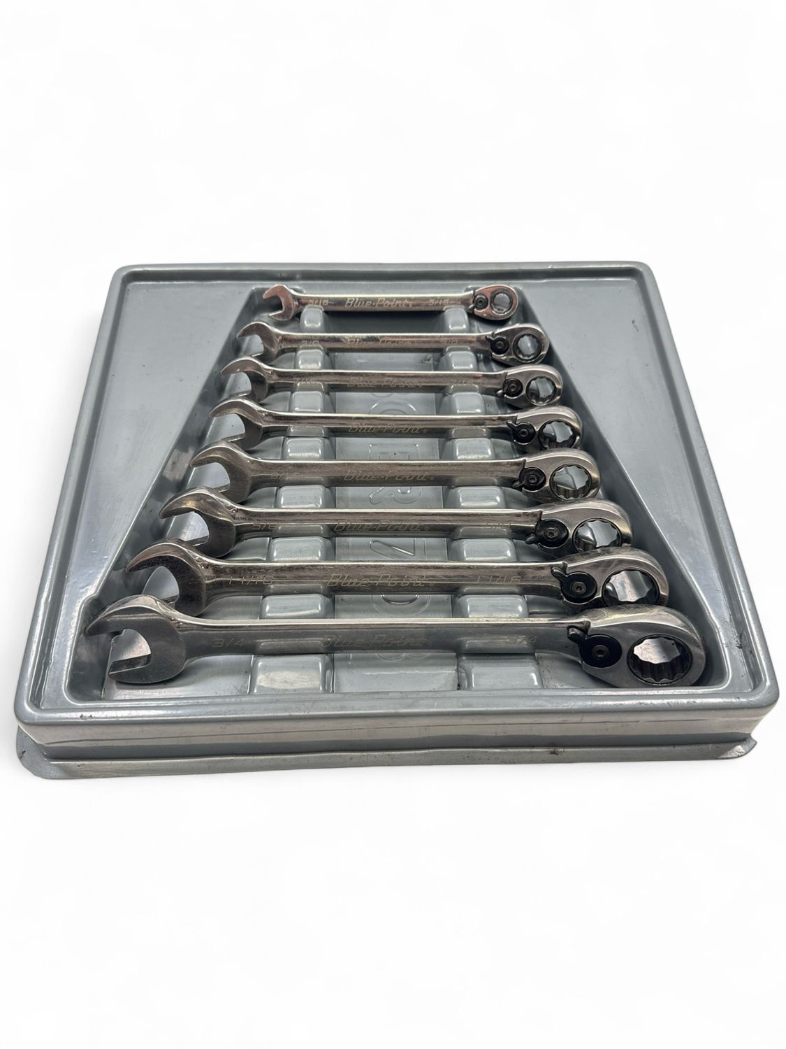 Blue Point 8 Pc. 12-Point SAE 15° Offset Ratcheting Box/ Open-End Wrench Set (5/16–3/4") BOER708