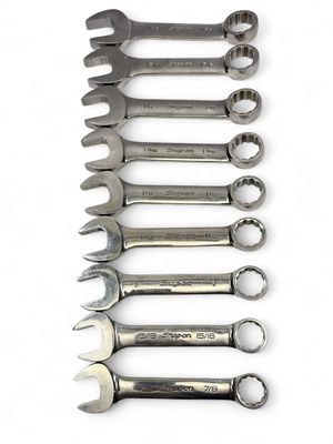 Snap On 9pc 12-Point Large Stubby SAE Flank Drive® Combination Wrench Set (7/8” - 1-3/8”)