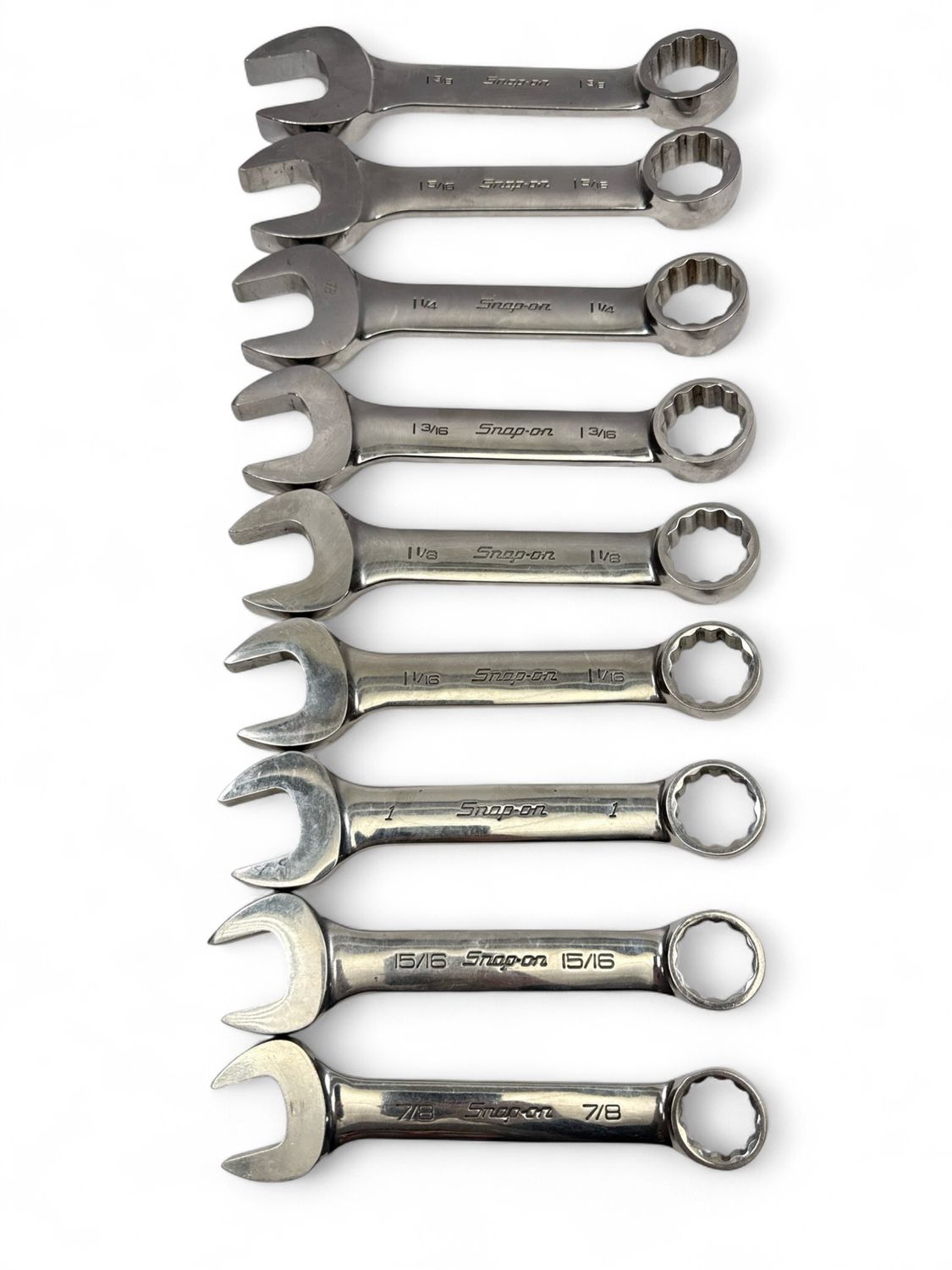 Snap On 9pc 12-Point Large Stubby SAE Flank Drive® Combination Wrench ...