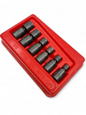 Snap On 6 pc 1/4" Drive 6-Point SAE Flank Drive Shallow Impact Swivel Socket Set, 106IPTMA