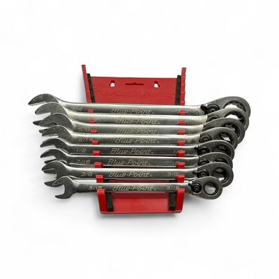 Blue Point 8 Pc. 12-Point SAE 15° Offset Ratcheting Box/ Open-End Wrench Set (5/16–3/4") BOER708