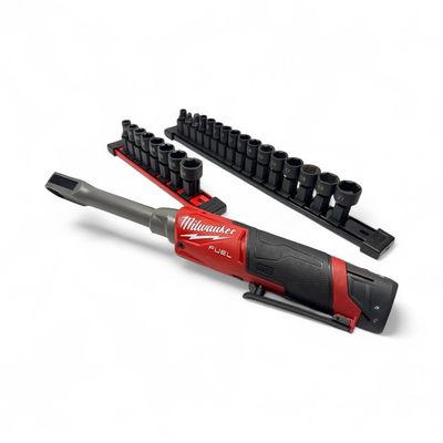 Milwaukee Insider M12 Extended Reach Box Ratchet Kit, 2.5AH HO Battery, Metric & SAE Sockets, 3050-21