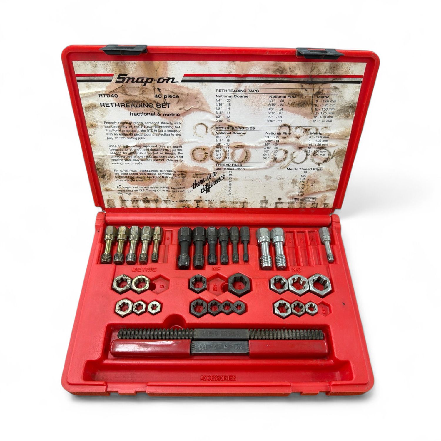 Snap On 40 Pc. Fractional/Metric Rethreading Set, RTD40